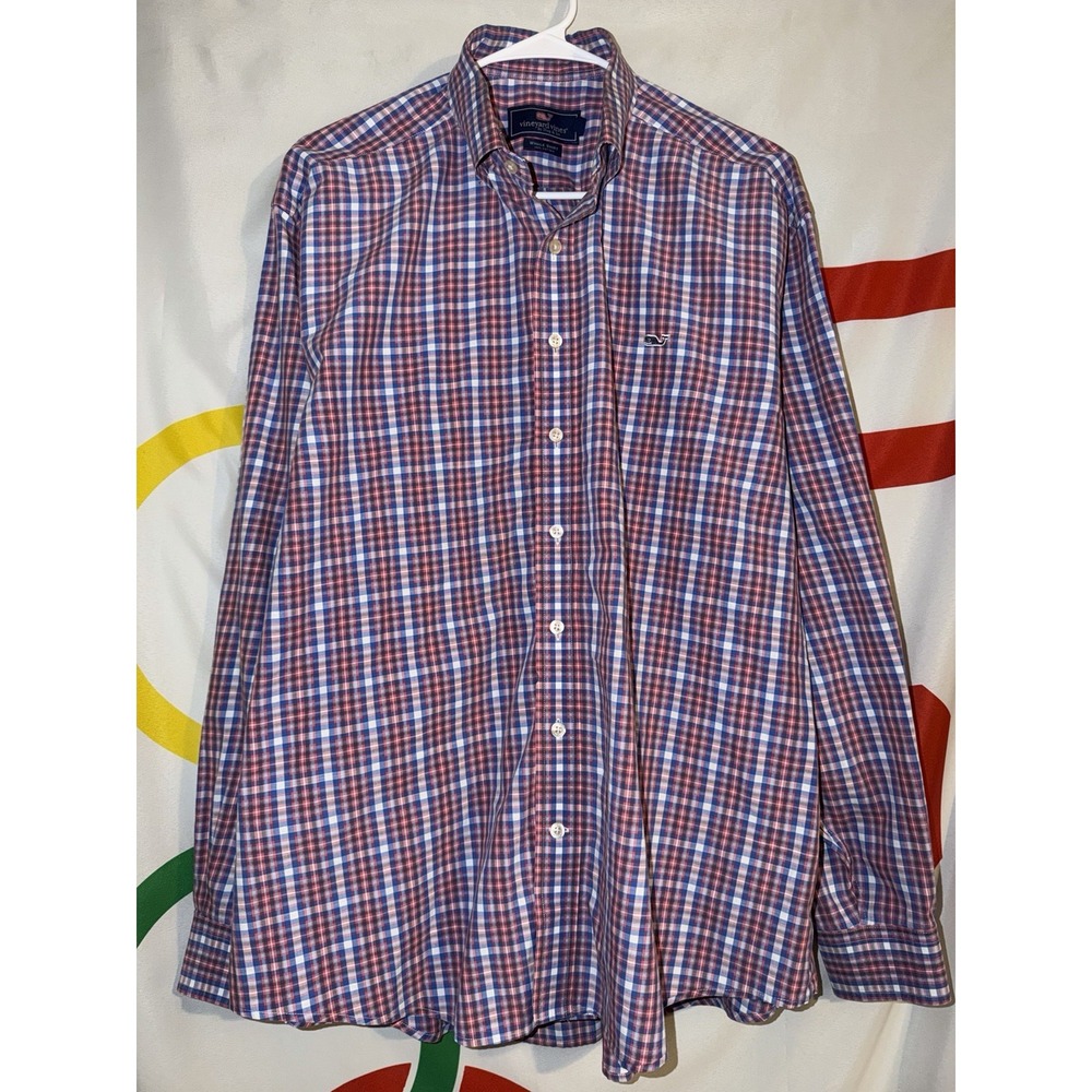 Vineyard Vines Whale Shirt Mens XL Plaid Button Up Long Sleeve Cotton